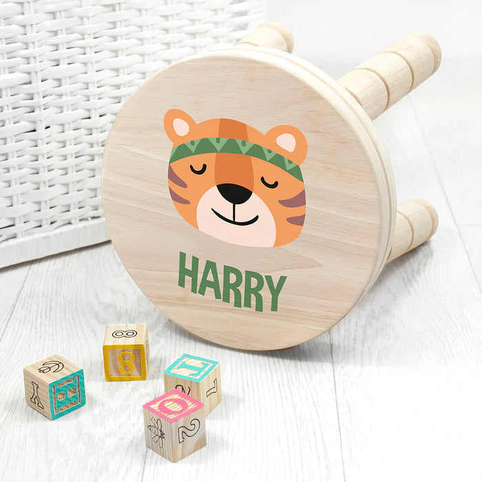 Personalised Cute Tiger Kids Wooden Stool