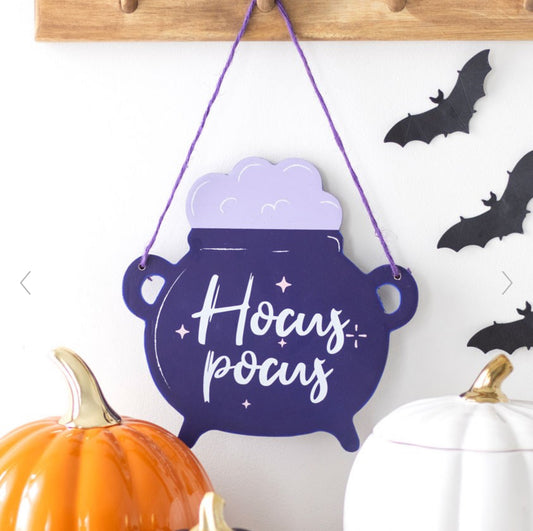 Halloween Hocus Pocus Cauldron Shaped Hanging Sign