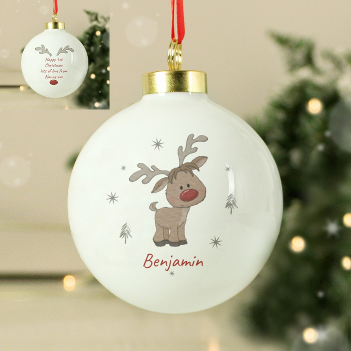 Personalised Little Reindeer 1st Christmas Bauble