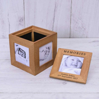 Personalised Memories Photo Frame Cube Oak - Myhappymoments.co.uk