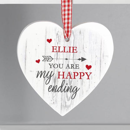 Personalised You Are My Happy Ending Wooden Heart Decoration - Myhappymoments.co.uk