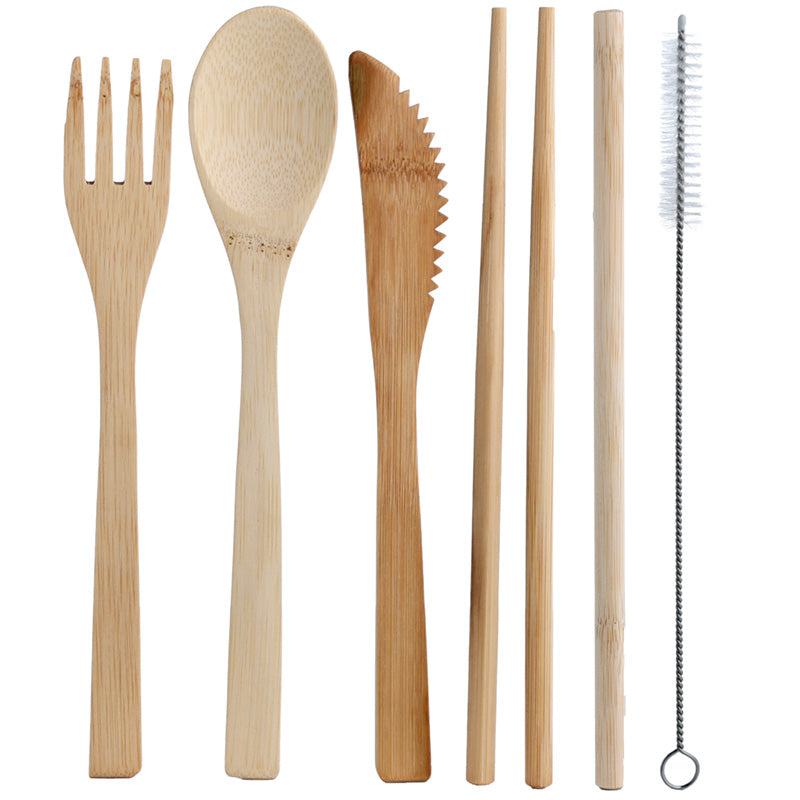 Mopps Pug 100% Natural Bamboo Cutlery 6 Piece Set in Canvas Holder