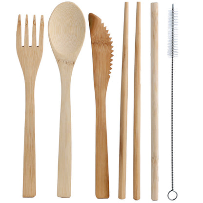 Mopps Pug 100% Natural Bamboo Cutlery 6 Piece Set in Canvas Holder