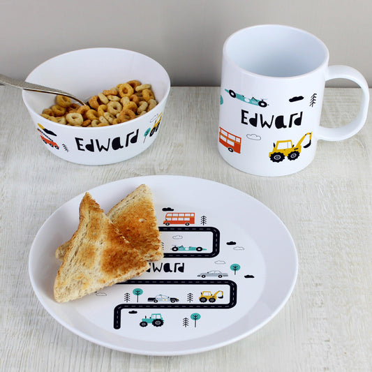 Personalised Kids Little Cars Breakfast Set