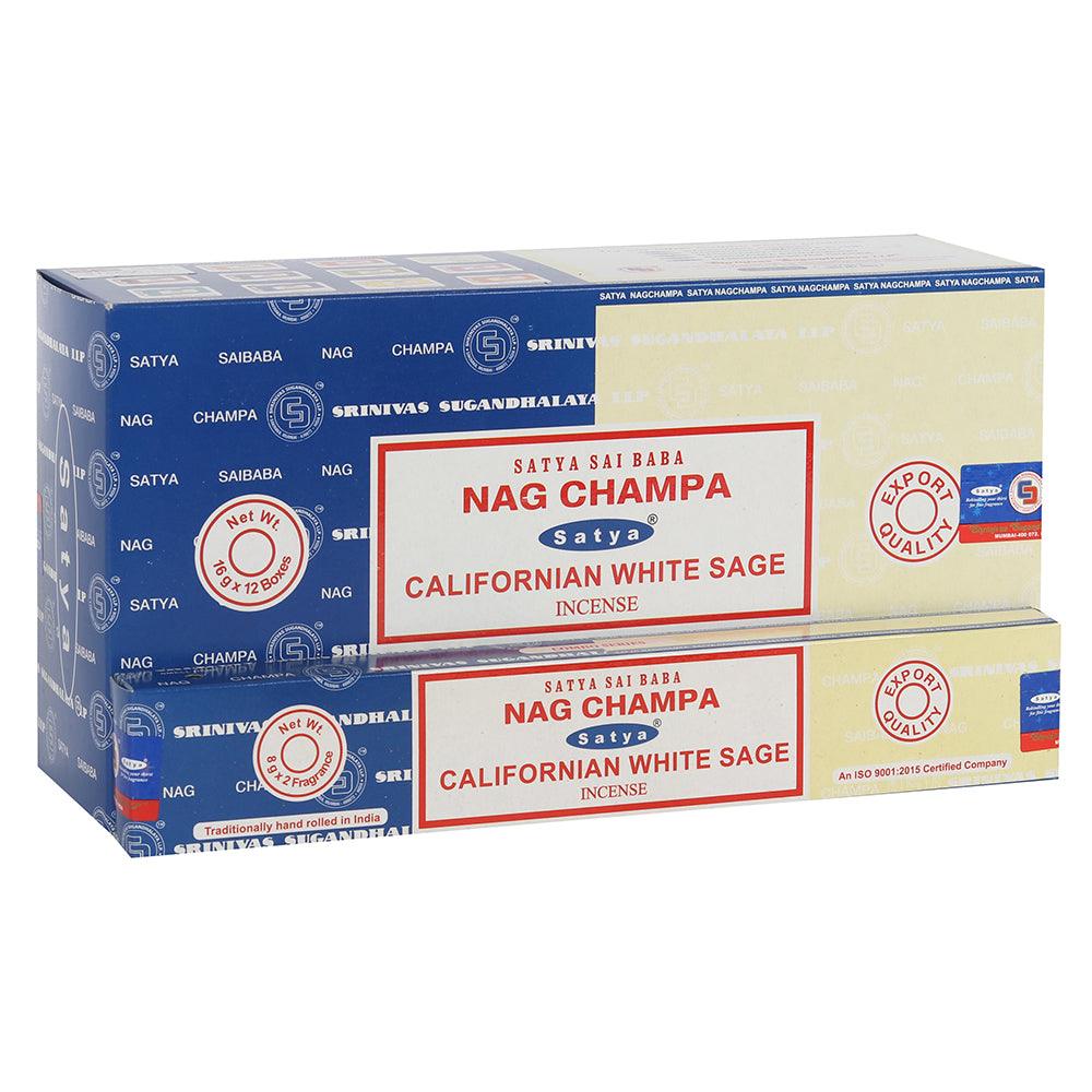 12 Pack of Combo Satya Incense - Nag Champa Californian White Sage