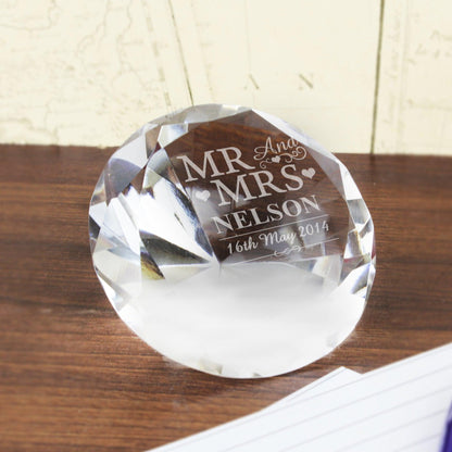 Personalised Mr & Mrs Diamond Paperweight