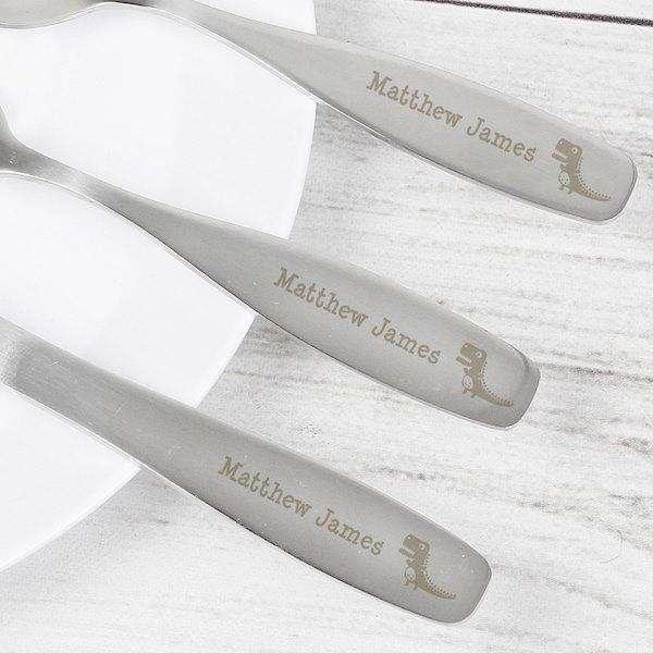 Personalised 3 Piece Dinosaur Childrens Cutlery Set - Myhappymoments.co.uk