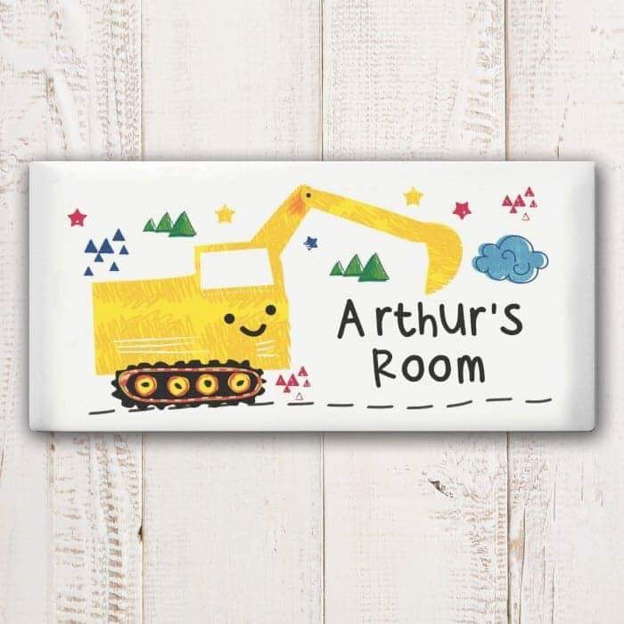 Personalised Digger Door Plaque - Myhappymoments.co.uk