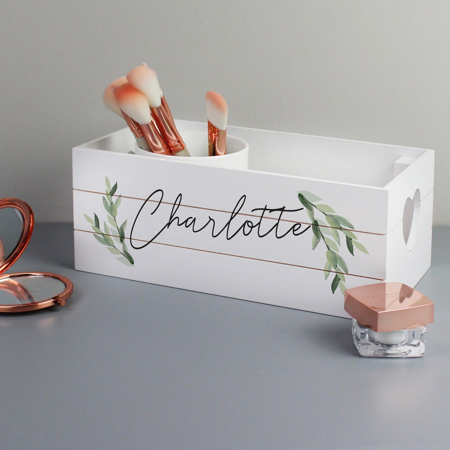 Personalised Name Only Botanical White Wooden Crate