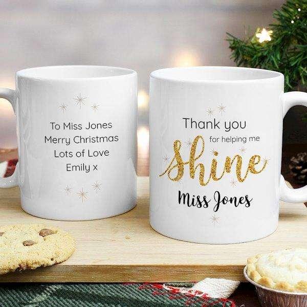 Personalised Thank You For Helping Me Shine Teacher Mug - Myhappymoments.co.uk