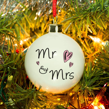 Personalised Mr & Mrs Hearts Christmas Bauble