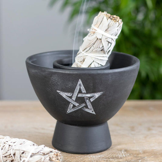 Black Pentagram Terracotta Smudge Stick Bowl