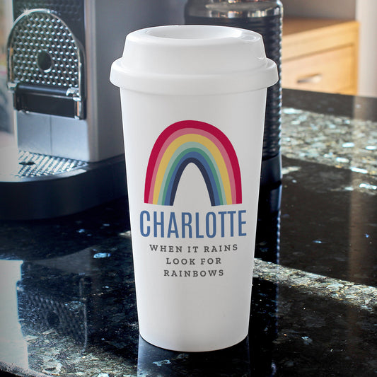 Personalised Rainbow Double Walled Travel Mug