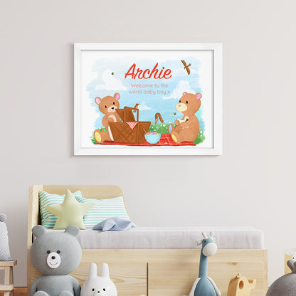 Personalised Teddy Bear Picnic White Framed Print