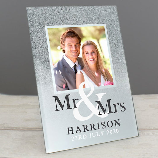 Personalised Mr & Mrs Glitter Glass Photo Frame 4x4 - Myhappymoments.co.uk