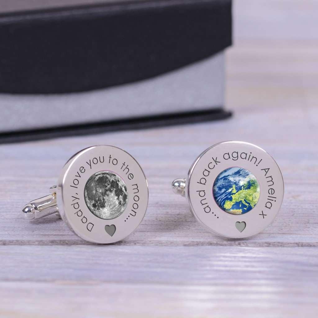 Personalised Daddy Love You To The Moon And Back Again Cufflinks - Myhappymoments.co.uk