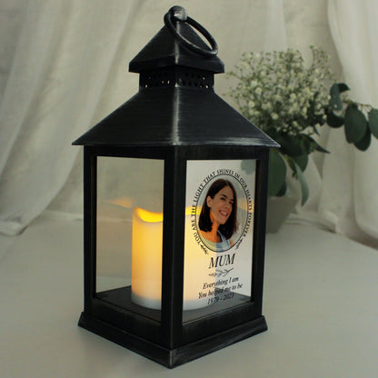 Personalised Light In Our Hearts Memorial Photo Upload Black Lantern