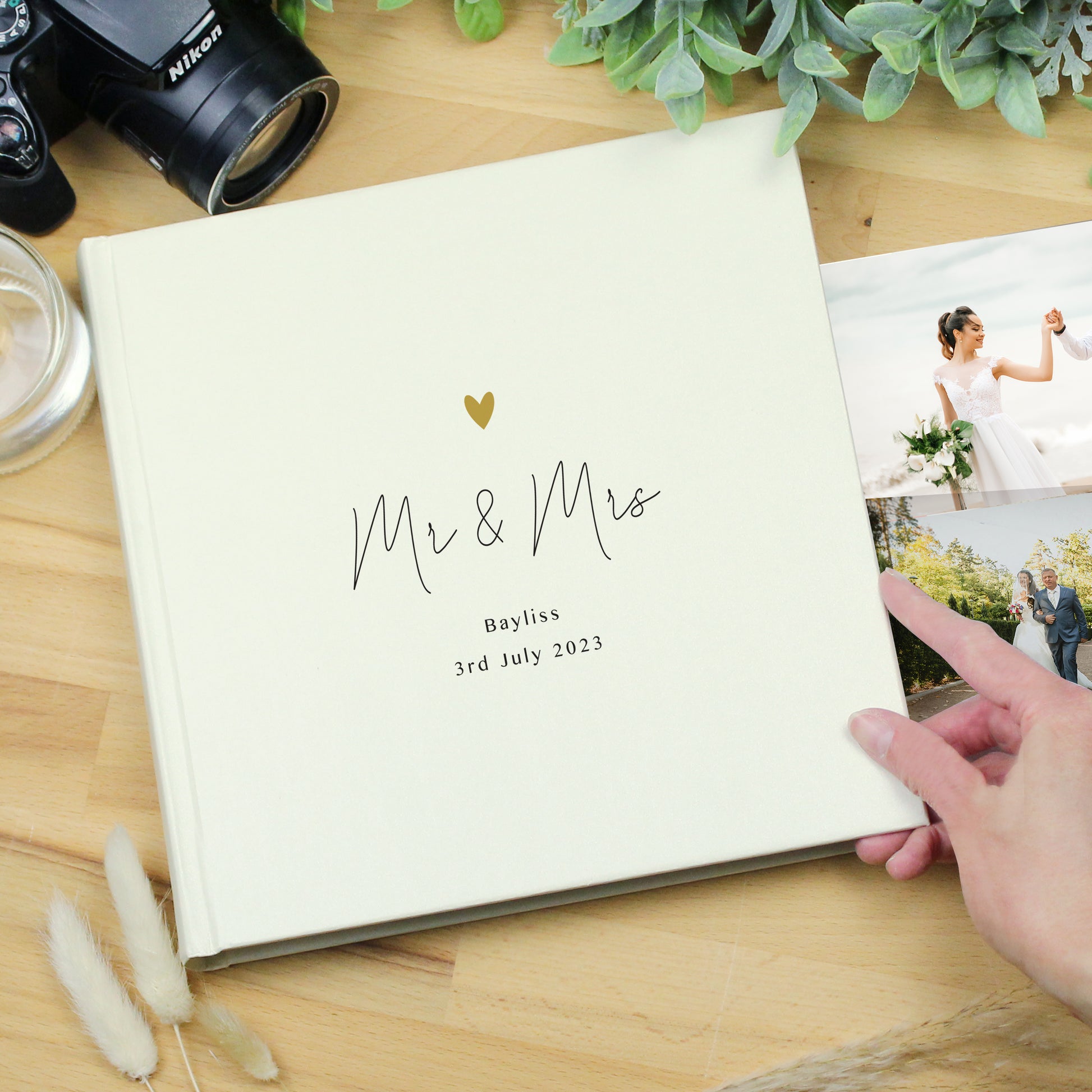 Personalised Gold Heart Couples Wedding Square Photo Album 