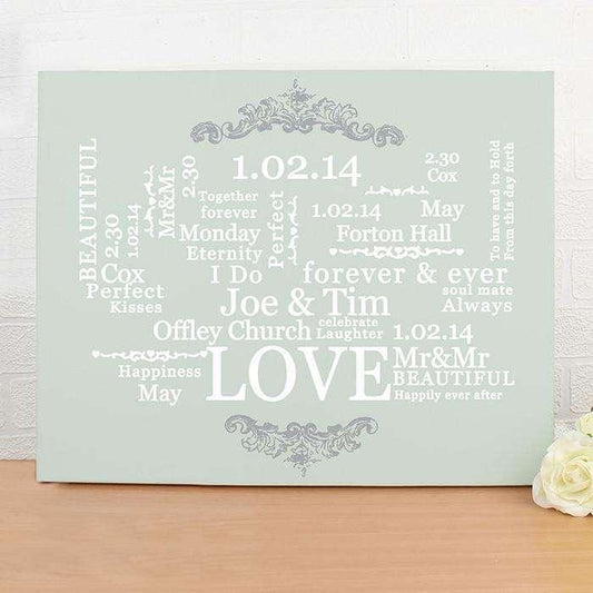 Personalised Wedding Typographic Art Canvas - Myhappymoments.co.uk