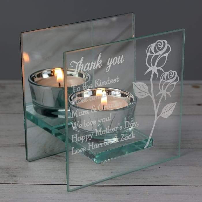 Personalised Rose Mirrored Glass Tea Light Holder - Myhappymoments.co.uk