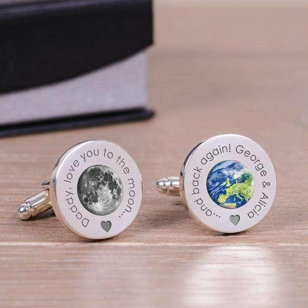 Personalised Daddy Love You To The Moon And Back Again Cufflinks - Myhappymoments.co.uk