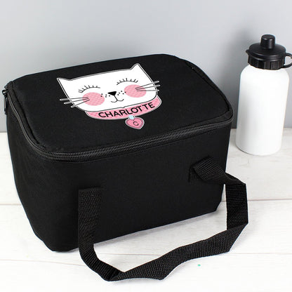 Personalised Cute Cat Black Lunch Bag