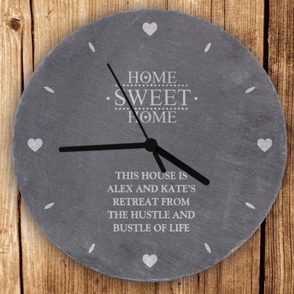 Personalised Home Sweet Home Slate Clock - Myhappymoments.co.uk