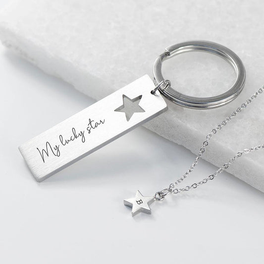 Personalised Lucky Star Necklace & Keyring Set