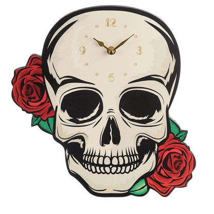 Skull And Roses Clock - Myhappymoments.co.uk