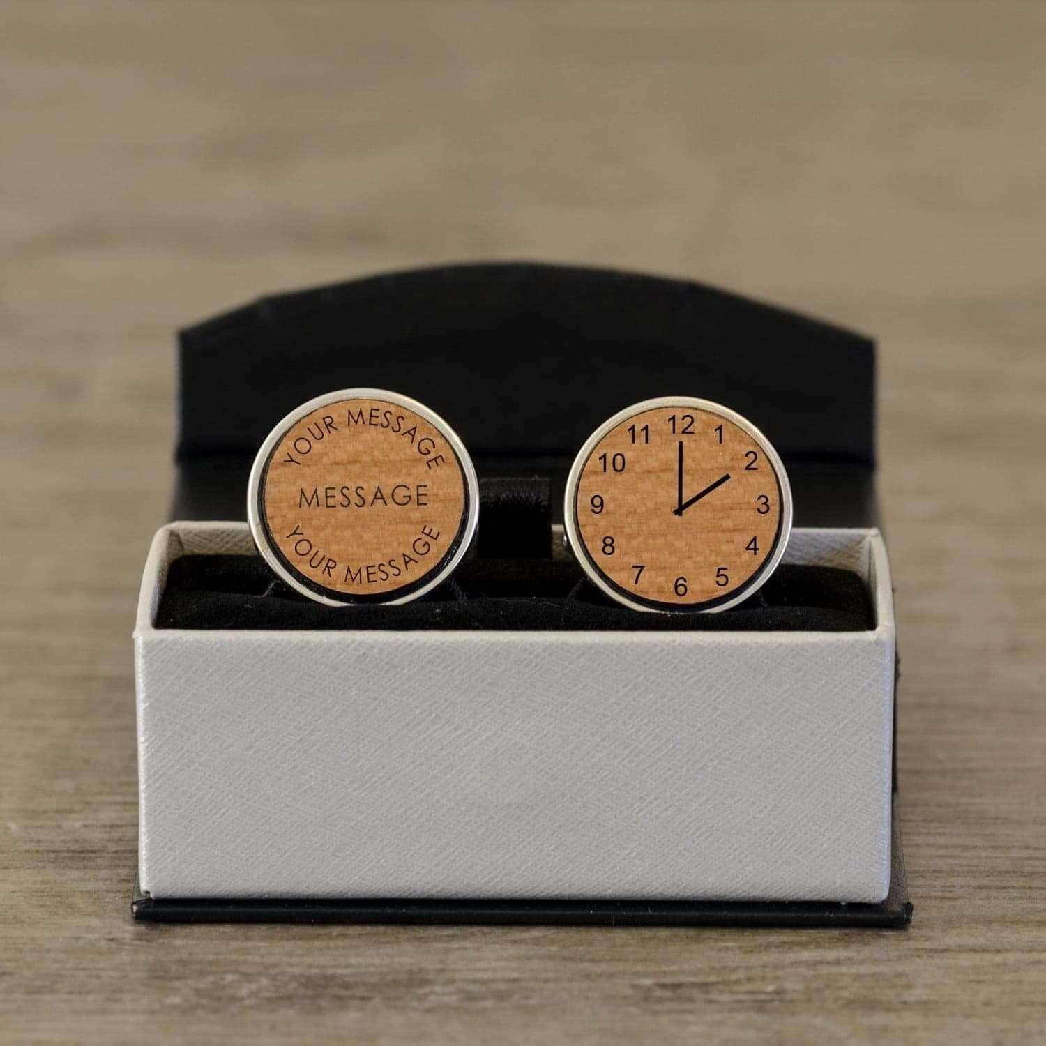 Personalised Engraved Any Message And Time Wooden Cufflinks - Myhappymoments.co.uk