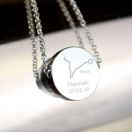 Personalised Pisces Zodiac Star Sign Silver Tone Necklace (February 19th - March 20th) - Myhappymoments.co.uk