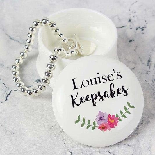 Personalised Floral Ceramic Trinket Keepsake Box - Myhappymoments.co.uk