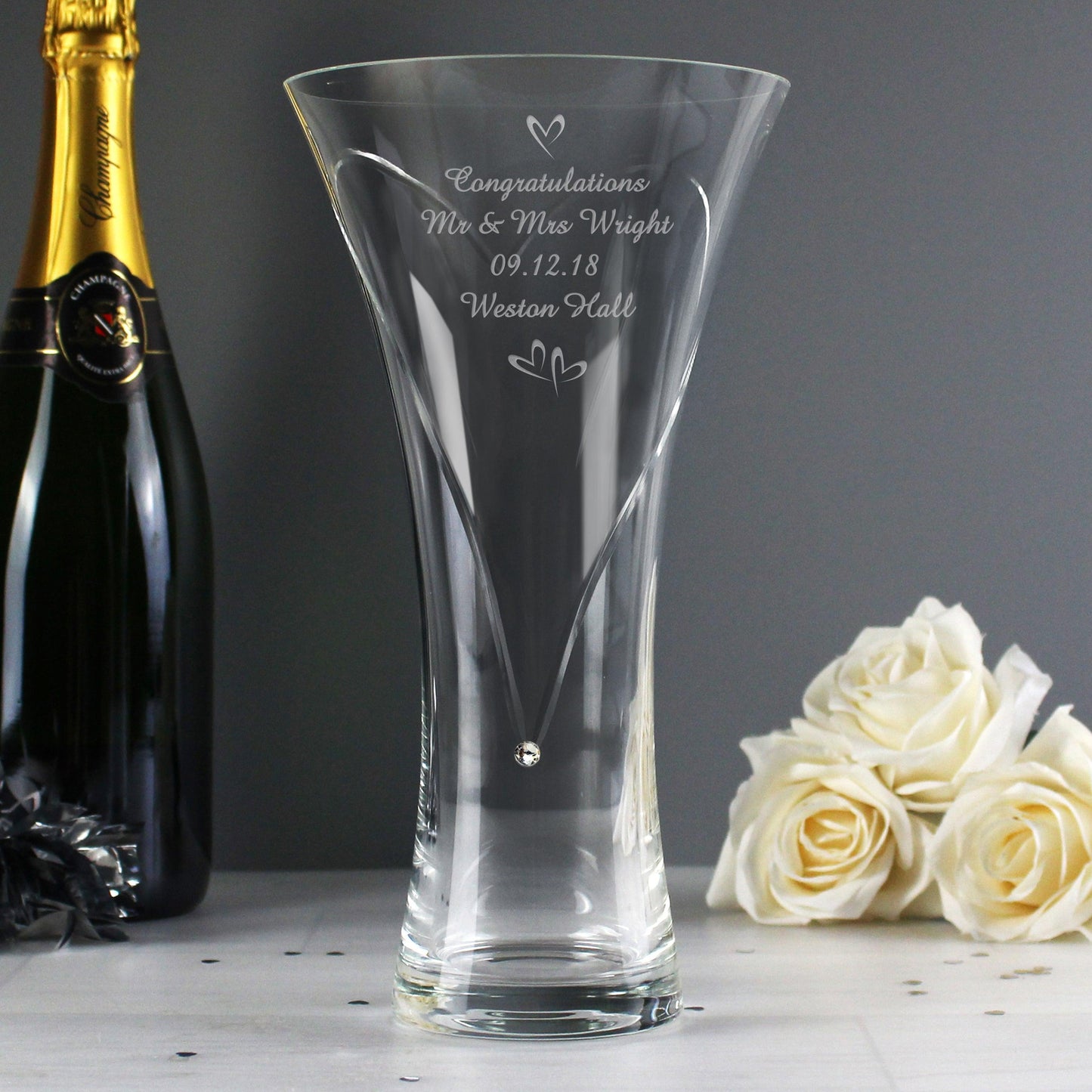 Personalised Diamante Little Hearts Large Vase - Myhappymoments.co.uk