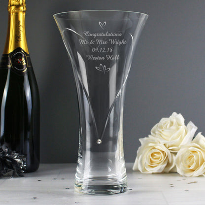 Personalised Diamante Little Hearts Large Vase - Myhappymoments.co.uk