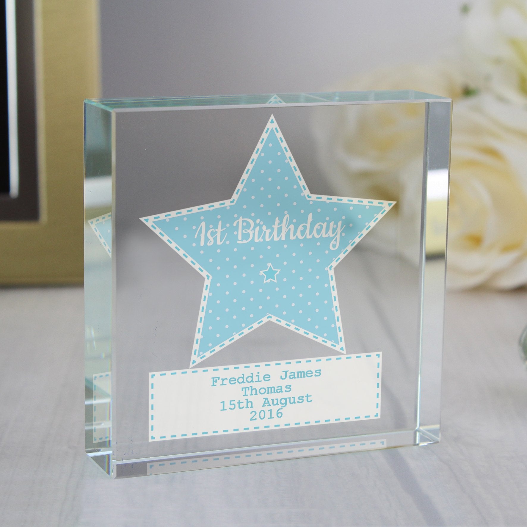 Personalised Stitch & Dot Baby Boy Large Crystal Token