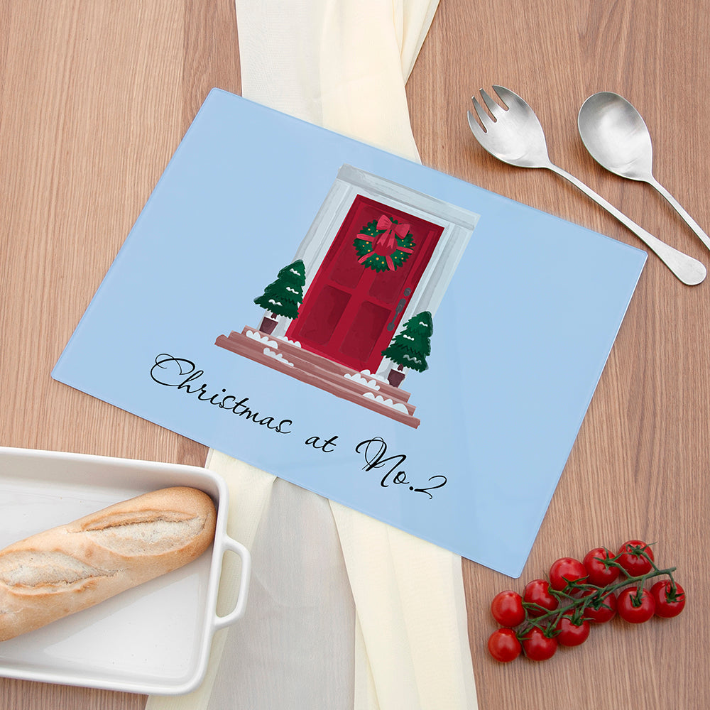 Personalised Christmas Door Number Rectangular Glass Chopping Board