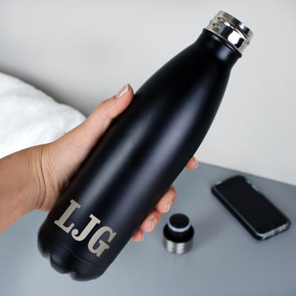 Personalised Initials Black Metal Insulated Drinks Bottle