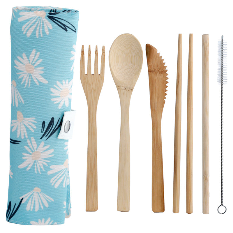 Daisy Lane 100% Natural Bamboo Cutlery 6 Piece Set in Canvas Holder