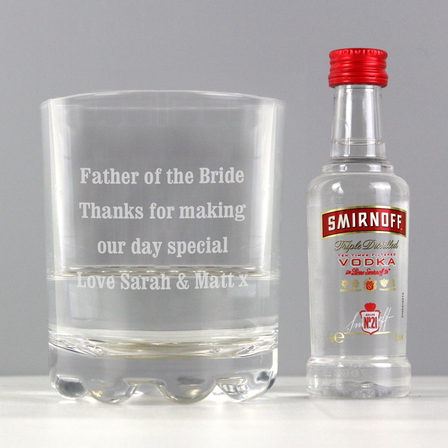 Personalised Tumbler Glass and Smirnoff Vodka Miniature Set