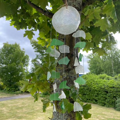 Copis & Glass Drop Recycled Glass Driftwood Wind Chime - Green & White