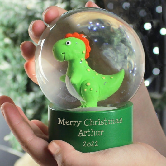 Personalised Message Dinosaur Glitter Snow Globe