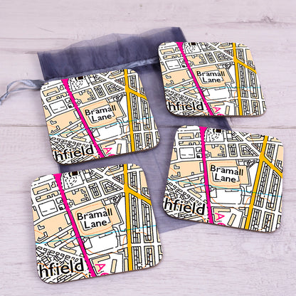 Football Club Stadium Map Set of 4 Coasters