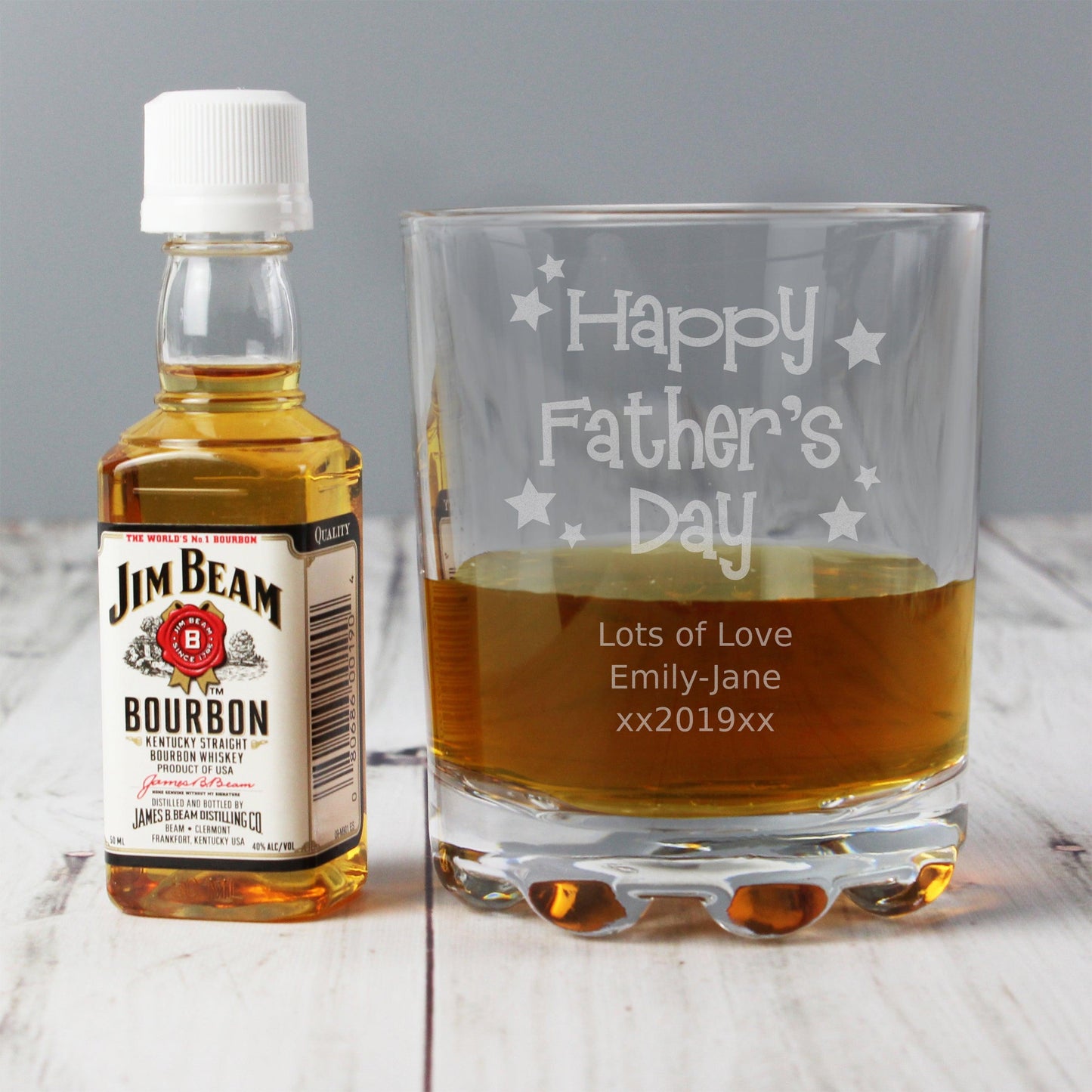 Personalised Happy Father's Day Glass & Bourbon Whiskey Miniature Set