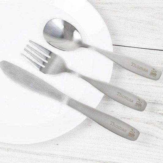 Personalised 3 Piece Train Childrens Cutlery Set - Myhappymoments.co.uk