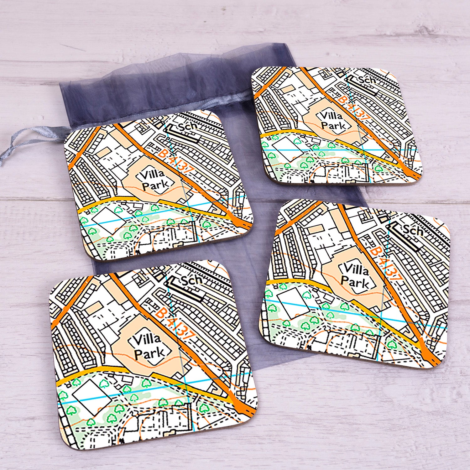 Football Club Stadium Map Set of 4 Coasters