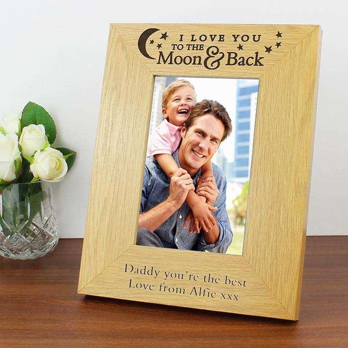 Personalised I Love You To the Moon and Back Photo Frame Oak Finish 4x6 - Myhappymoments.co.uk