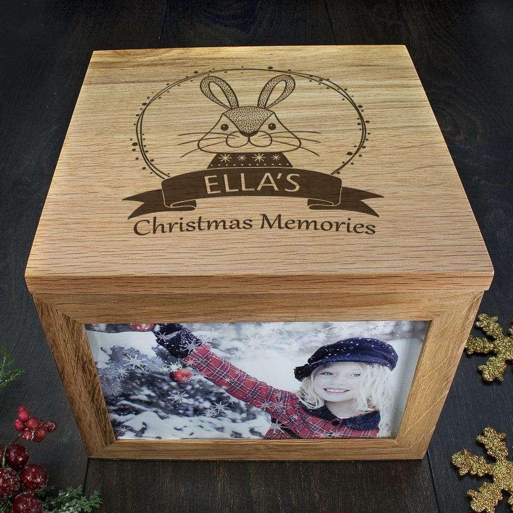 Personalised Woodland Rabbit Christmas Memory Photo Keepsake Box - Myhappymoments.co.uk