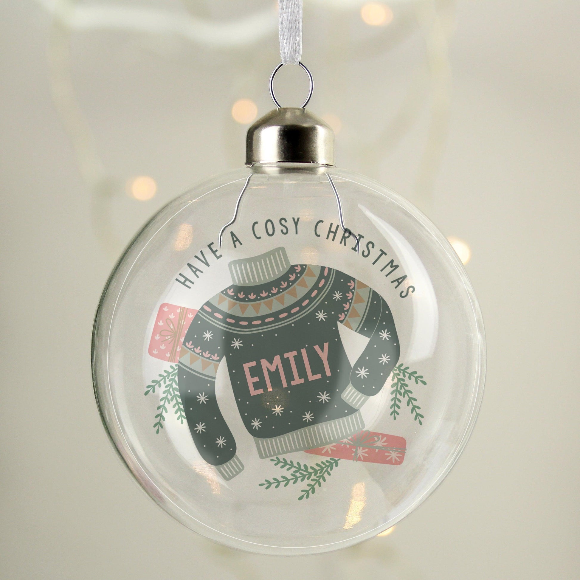 Personalised Cosy Jumper Christmas Glass Bauble