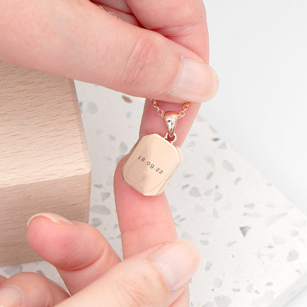 Personalised Rectangular Photo Locket Necklace - Rose Gold Plated