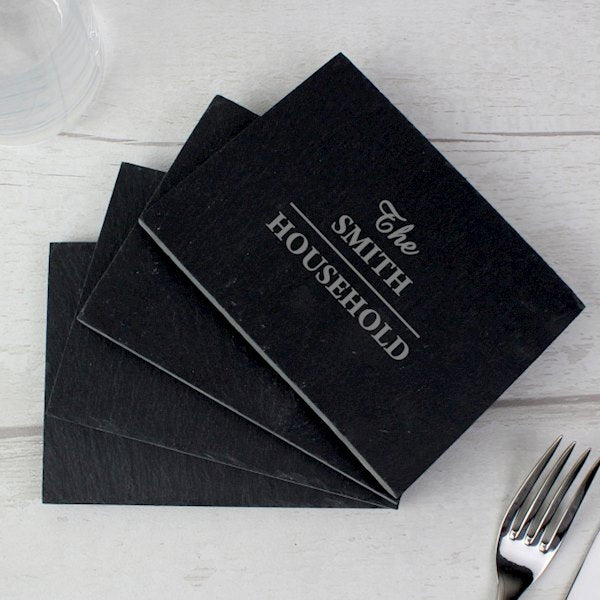 Personalised Family Slate Coasters 4 Pack - Myhappymoments.co.uk